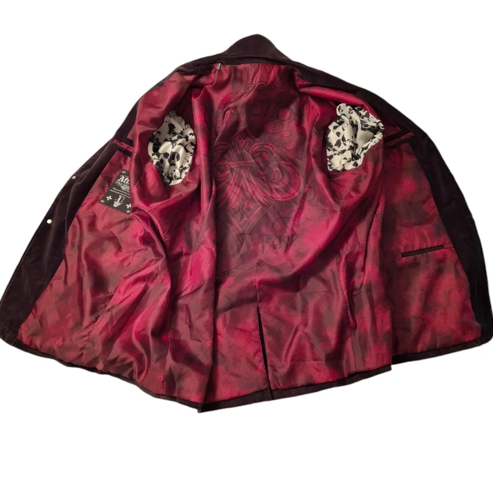 Affliction Red Label Black Velvet Graphic  Cross Blazer Men Size XL 48-50 - Picture 10 of 12